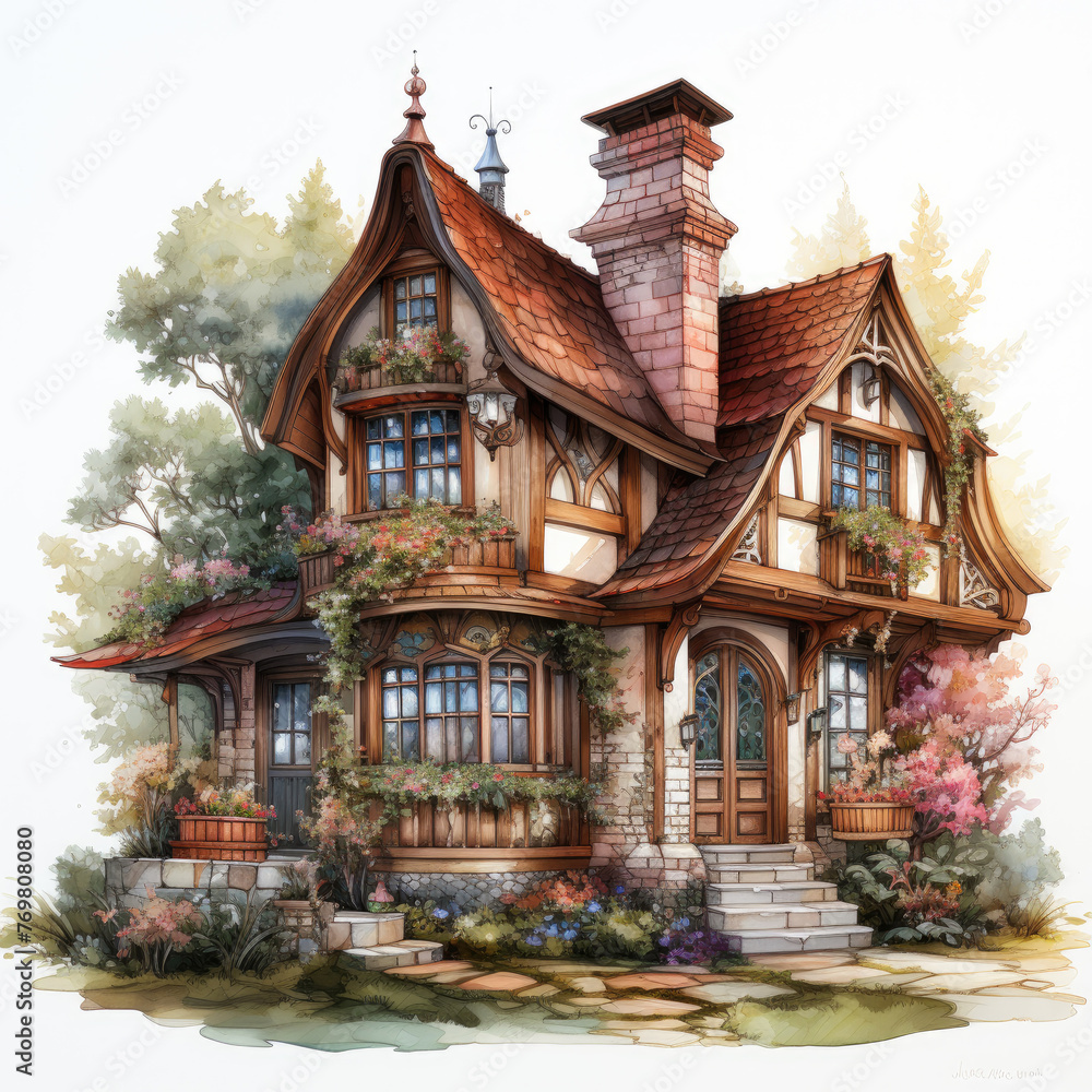watercolor Kawaii Gingerbread House clipart, Generative Ai watercolor Kawaii Gingerbread House clipart, Generative Ai