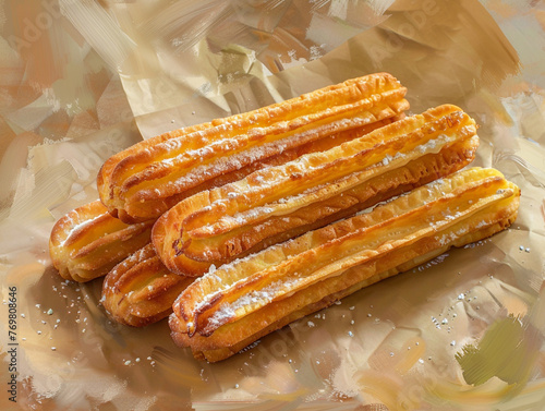 Delicious churros on crumpled paper