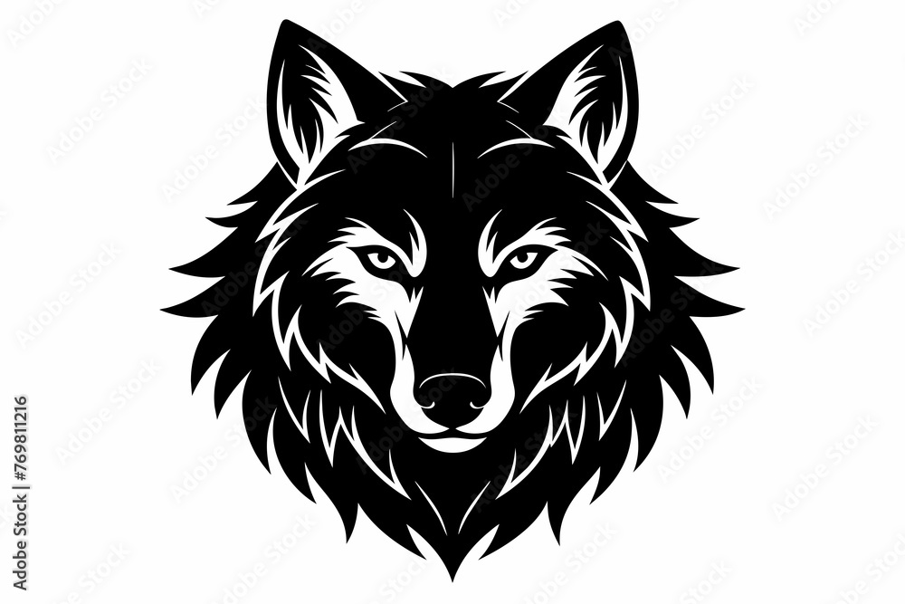 head wolf black silhouette on white background