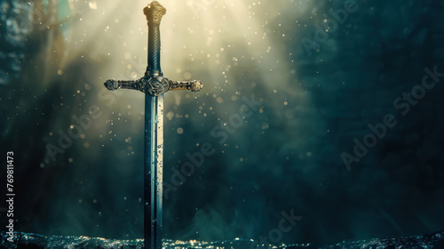 A sword forged from the tears of the wronged, glowing brighter with each act of justice, sheathed in a scabbard of hope. photo