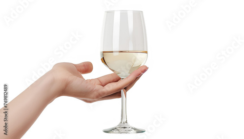 hand holding red wine glass isolated on white background