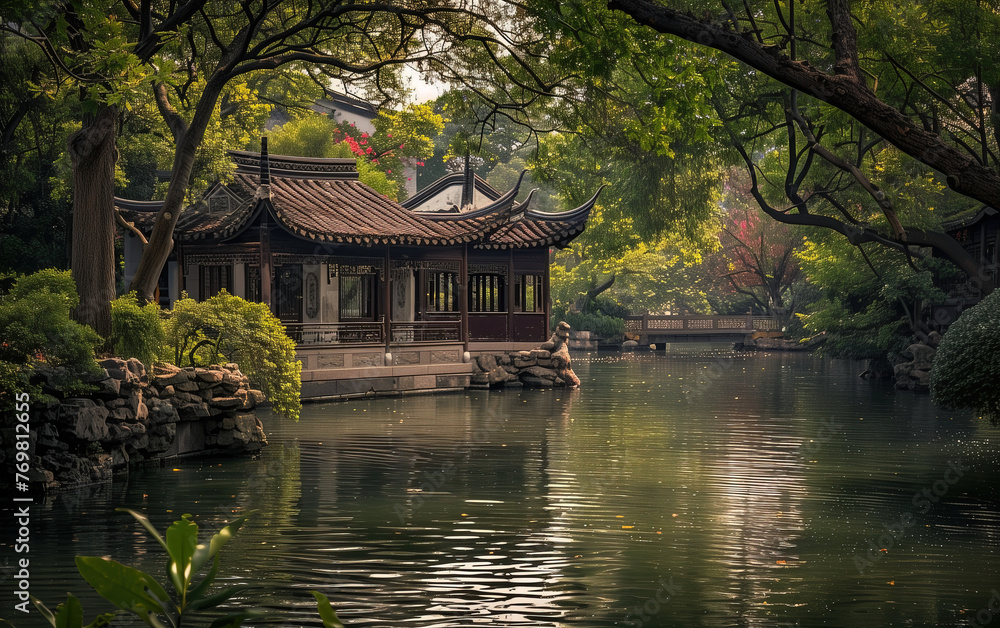 Suzhou garden scenery, China,created with Generative AI tecnology. Suzhou garden scenery, China,created with Generative AI tecnology.