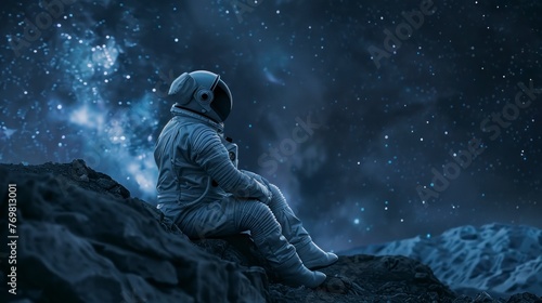 astronaut sitting observing the night sky