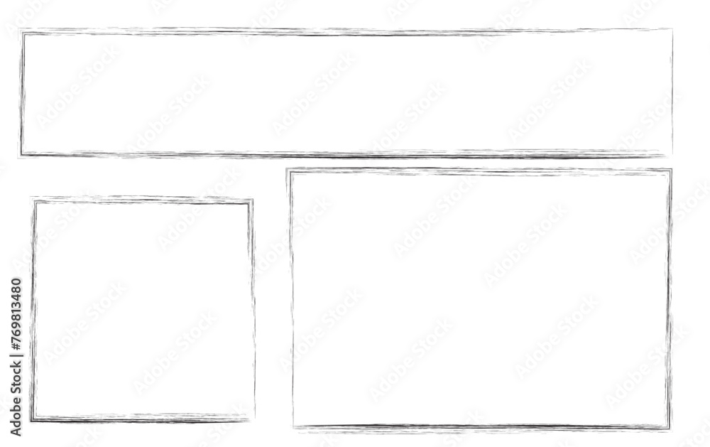 Grunge square template backgrounds. Hand drawn rectangular shapes. Dirty grunge design frames. Chalk drawn square boxes. Vector illustration isolated on white background Grunge square template backgrounds. Hand drawn rectangular shapes. Dirty grunge design frames. Chalk drawn square boxes. Vector illustration isolated on white background