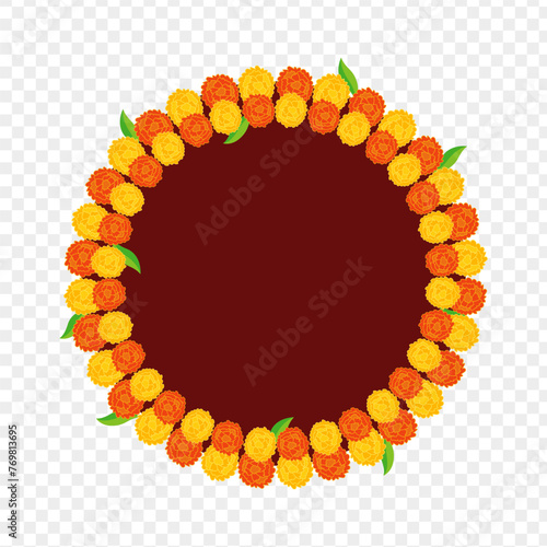 Floral round garland on transparent background