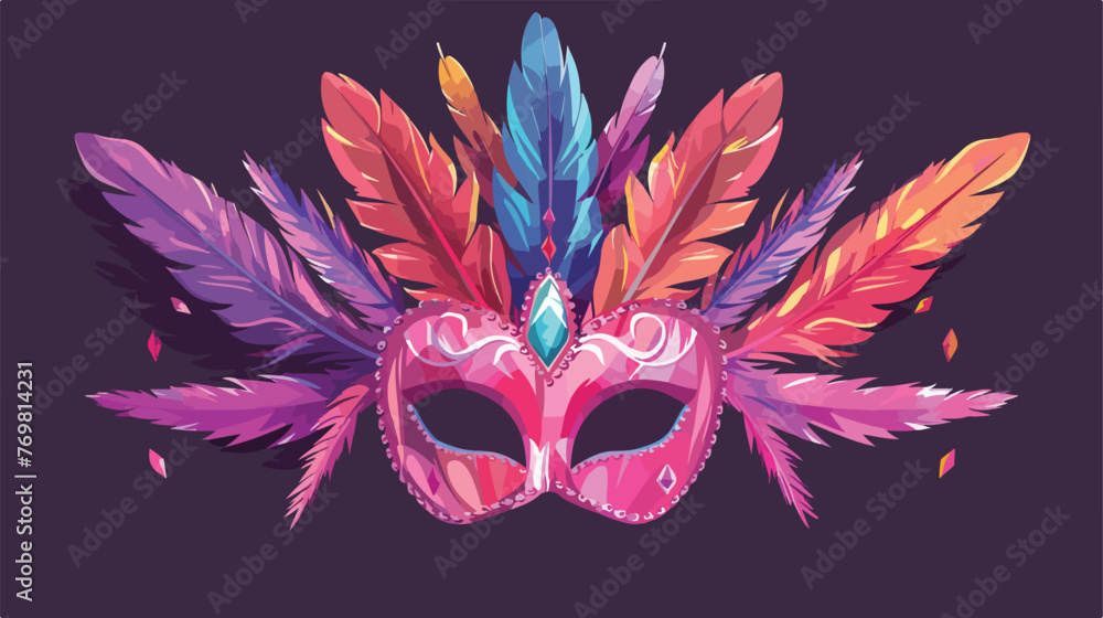 Festival mask with feathers and gem isolated vector