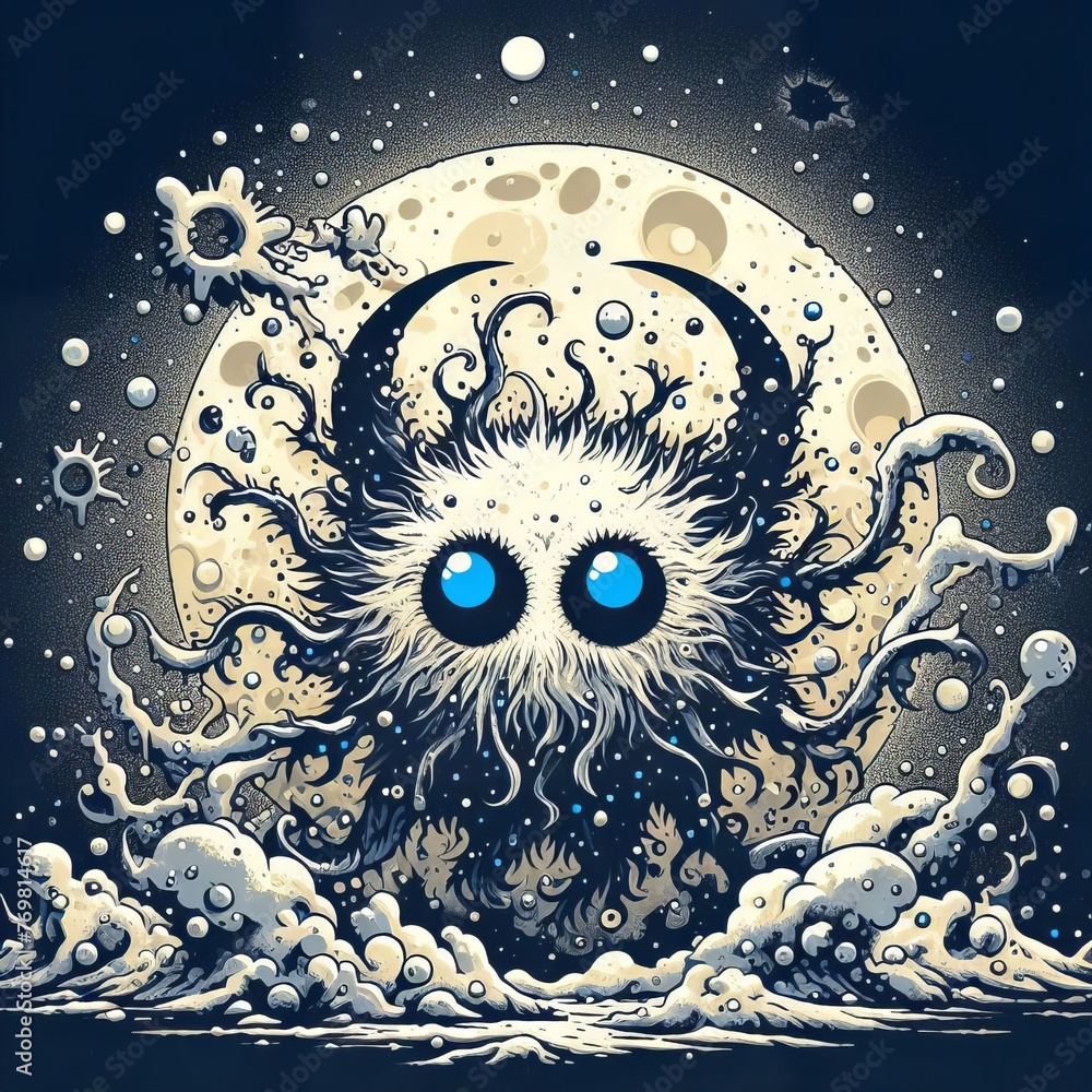 Eerie Monster Under Moonlight; A Haunting and Surreal Night Sky Art Eerie Monster Under Moonlight; A Haunting and Surreal Night Sky Art