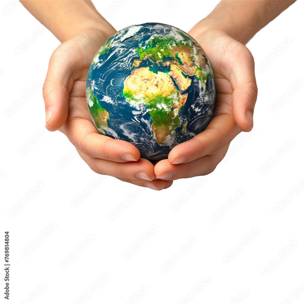 Hands carefully holding the Earth on a transparent background Hands carefully holding the Earth on a transparent background