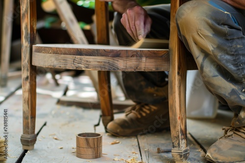 carpenter sanding a wooden chair leg