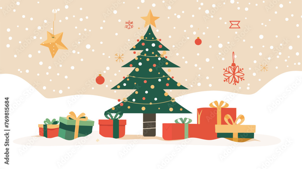 Flat design christmas tree and gifts icon vector 