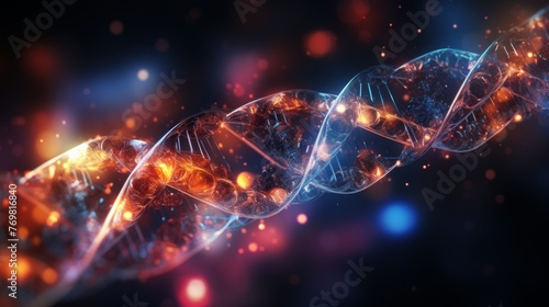 DNA molecule structure. Glowing particles science background for banner or flyer