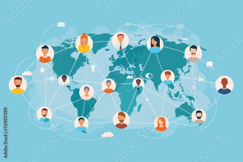 Social media and global communications concept, Business connection and social network, Social network illustration