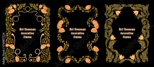 Art Nouveau floral frames. Floral decor. Vector.