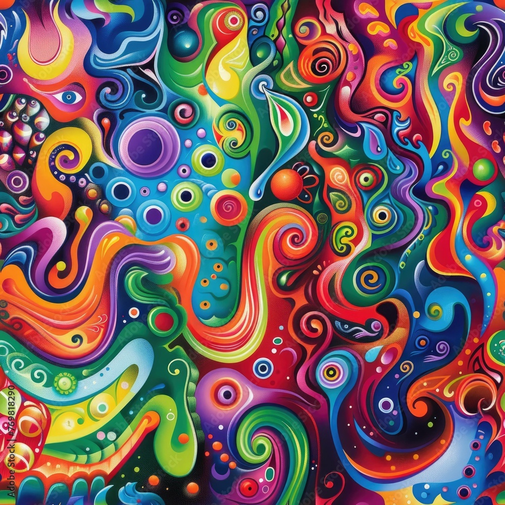 Vibrant Swirling Doodles: Abstract Colorful Seamless Art Pattern
