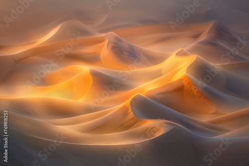 The tranquil elegance of desert dunes at dusk, featuring smooth, flowing lines and a warm color palette
