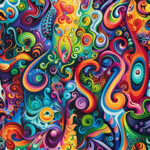 Vibrant Swirling Doodles: Abstract Colorful Seamless Art Pattern