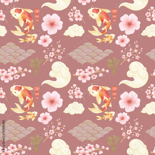 seamless pattern with flowers chinese style hight resolution 300 dpi