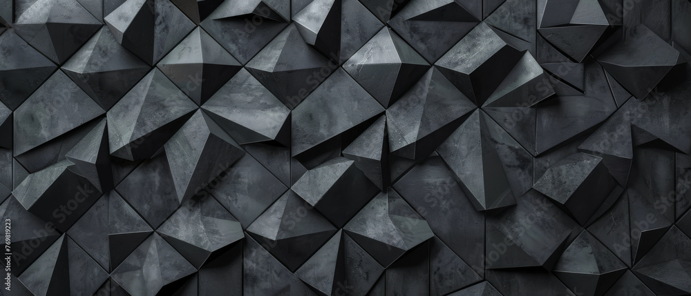Abstract geometric background featuring dark black and anthracite gray stone concrete mosaic tiles. - obrazy, fototapety, plakaty 