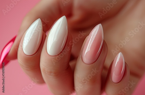 Woman hands with white manicure  nail art concept  closeup view of beautiful female hand in beauty salon on isolated background. Generative AI