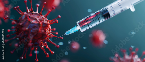 An illustrative depiction portrays a needle syringe piercing through a virus, symbolizing the decisive action taken in medical interventions against infections.