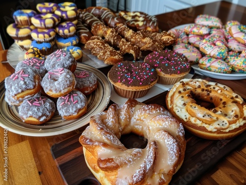 Old-fashioned cosmic bakery, asteroid donuts, starfruit pies, galaxy swirl bread