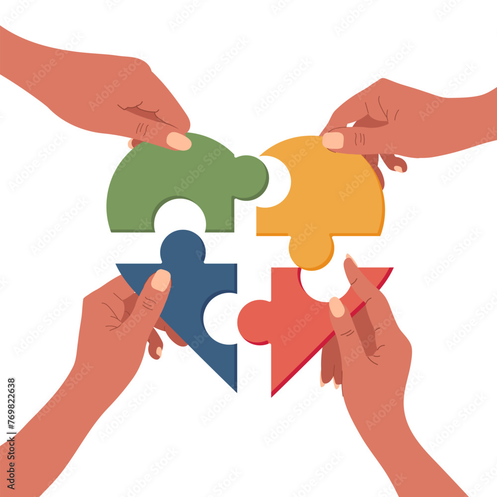 Hands with puzzles made a heart. Puzzle pieces symbol of teamwork. Solving a business problem in a puzzle, partnership success. Vector Hands with puzzles made a heart. Puzzle pieces symbol of teamwork. Solving a business problem in a puzzle, partnership success. Vector