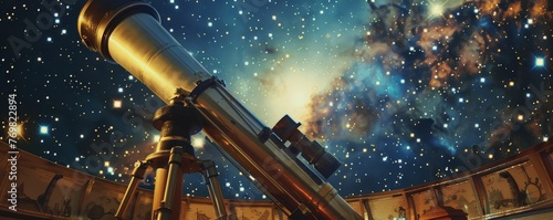 Old-school cosmic observatory  stargazing nights  hand-crafted telescopes  celestial maps