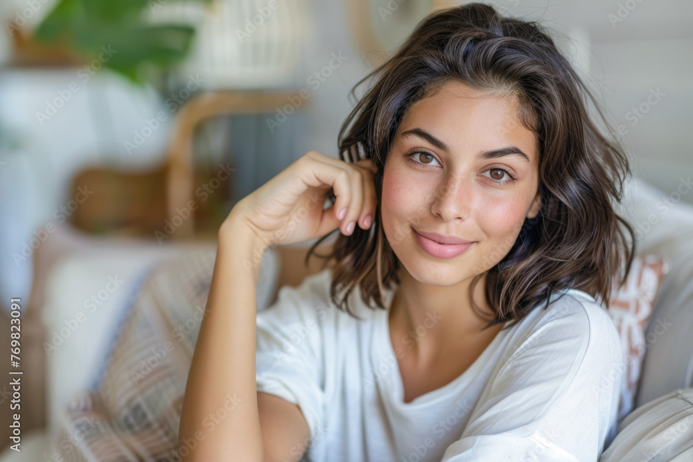 Portrait of a diverse woman with a captivating look in a residential setting Portrait of a diverse woman with a captivating look in a residential setting