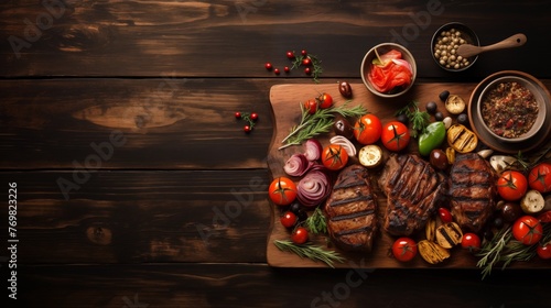 Background with grill meat and vegetables (ID: 769823226)