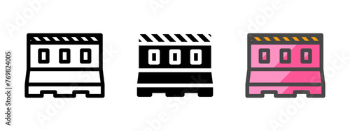 Multipurpose traffic barrier vector icon in outline, glyph, filled outline style. Three icon style variants in one pack.