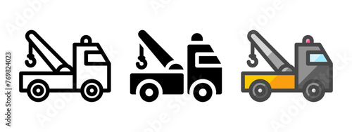 Multipurpose tow truck vector icon in outline, glyph, filled outline style. Three icon style variants in one pack.