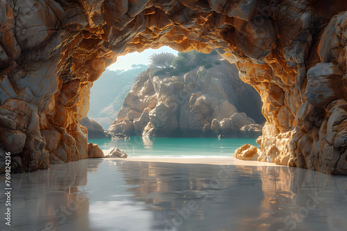 Fantasy landscape with archway rocks on a beauty beach 4