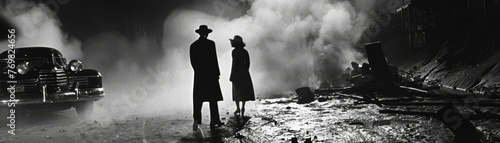 1940s interplanetary noir film set, mystery and intrigue among the stars