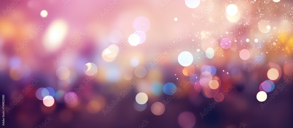 Fototapeta premium A blurry picture of a purple background with lots of lights resembling an electric blue sky with magenta tints and shades in a macro photography setting