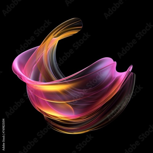 Swirling mass of luminous colors intertwines, creating a dynamic and mesmerizing visual effect against a dark background. Abstract image of dynamic movement.
