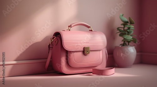 A realistic crossbody bag mockup on a solid background