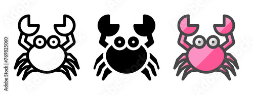 Multipurpose crab vector icon in outline, glyph, filled outline style. Three icon style variants in one pack.