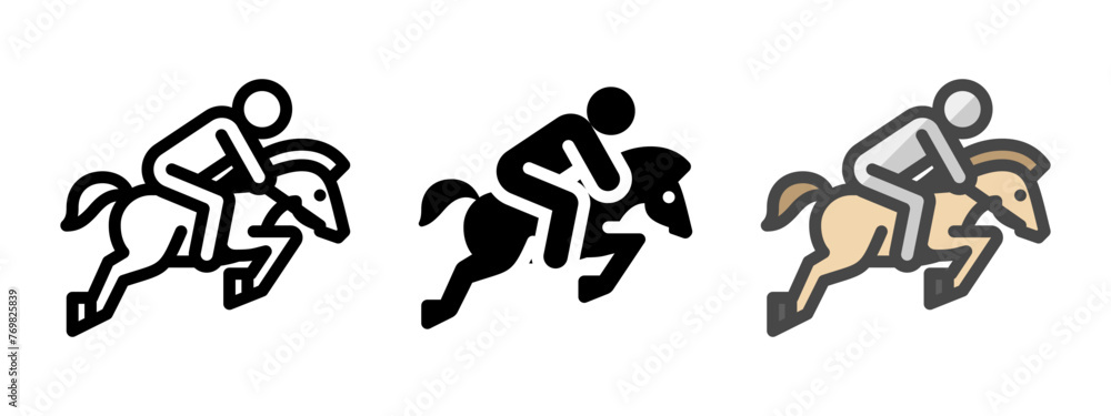 Multipurpose equestrian vector icon in outline, glyph, filled outline style. Three icon style variants in one pack. Multipurpose equestrian vector icon in outline, glyph, filled outline style. Three icon style variants in one pack.