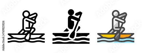 Multipurpose canoe vector icon in outline, glyph, filled outline style. Three icon style variants in one pack.