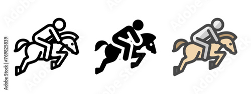Multipurpose equestrian vector icon in outline, glyph, filled outline style. Three icon style variants in one pack.