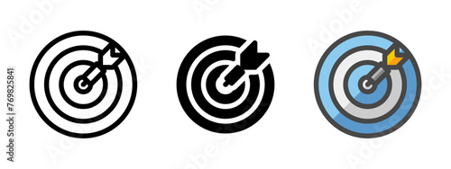 Multipurpose dart throwing vector icon in outline, glyph, filled outline style. Three icon style variants in one pack.