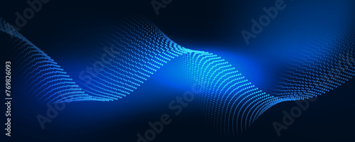 3D blue techno background on dark space with dotted lines shape effect decoration. Modern graphic design element with glowing dots waves style concept for web banner, flyer, card, or brochure cover