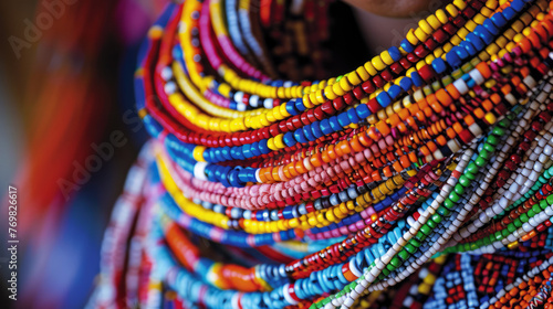 Obraz na płótnie An intricate texture of handmade multicolored bead necklaces highlights artistic craftsmanship w salonie