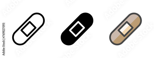 Multipurpose band aid vector icon in outline, glyph, filled outline style. Three icon style variants in one pack.