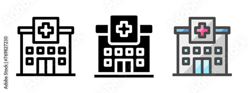Multipurpose hospital vector icon in outline, glyph, filled outline style. Three icon style variants in one pack.