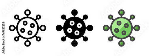 Multipurpose influenza virus vector icon in outline, glyph, filled outline style. Three icon style variants in one pack.