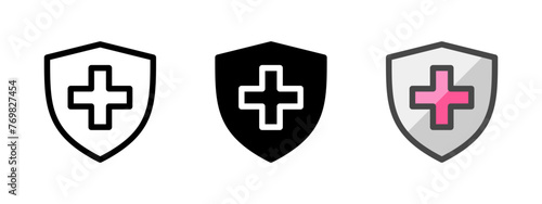 Multipurpose shield vector icon in outline, glyph, filled outline style. Three icon style variants in one pack.