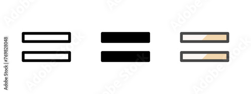 Multipurpose equal vector icon in outline, glyph, filled outline style. Three icon style variants in one pack.