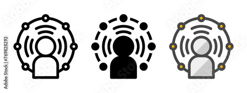 Multipurpose spatial sound vector icon in outline, glyph, filled outline style. Three icon style variants in one pack.