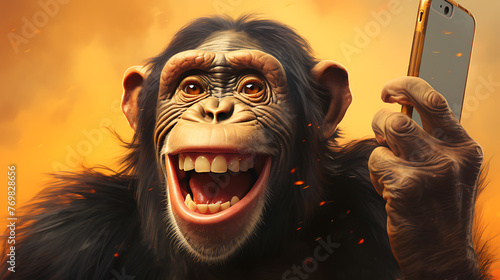 selfie portrait of a zany chimpanzee.